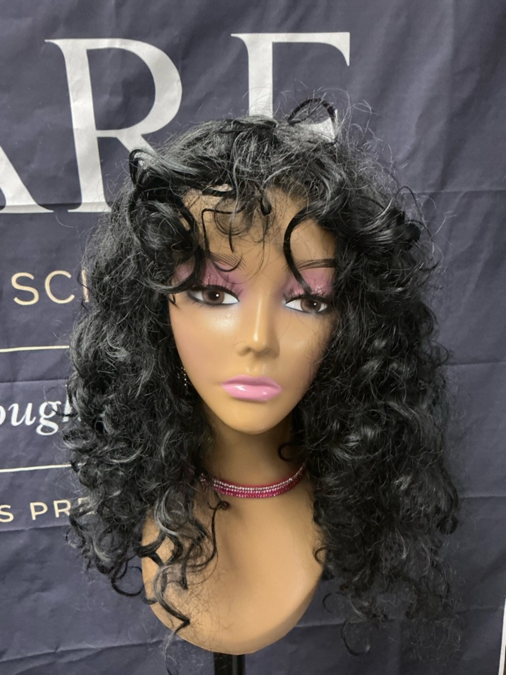 Black Curly Women's Wig with Bangs - Brand Unspecified